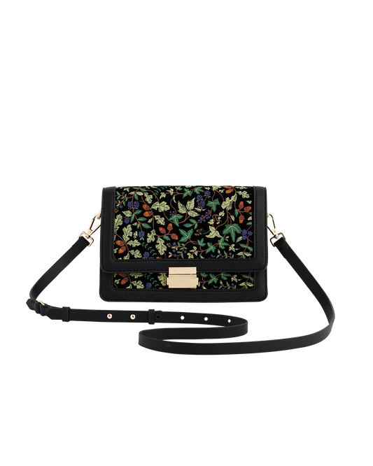 Black Embroidered Fold Over Bag