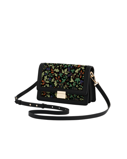 Black Embroidered Fold Over Bag