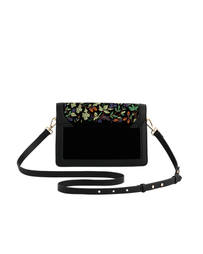 Black Embroidered Fold Over Bag