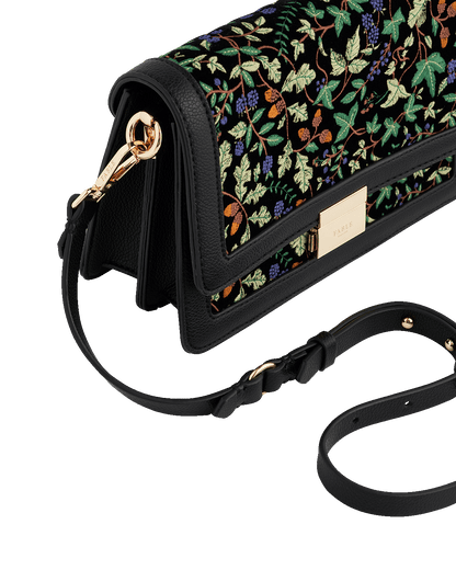 Black Embroidered Fold Over Bag