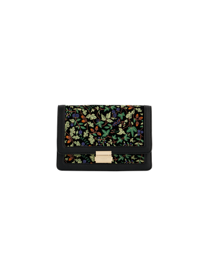 Black Embroidered Fold Over Bag