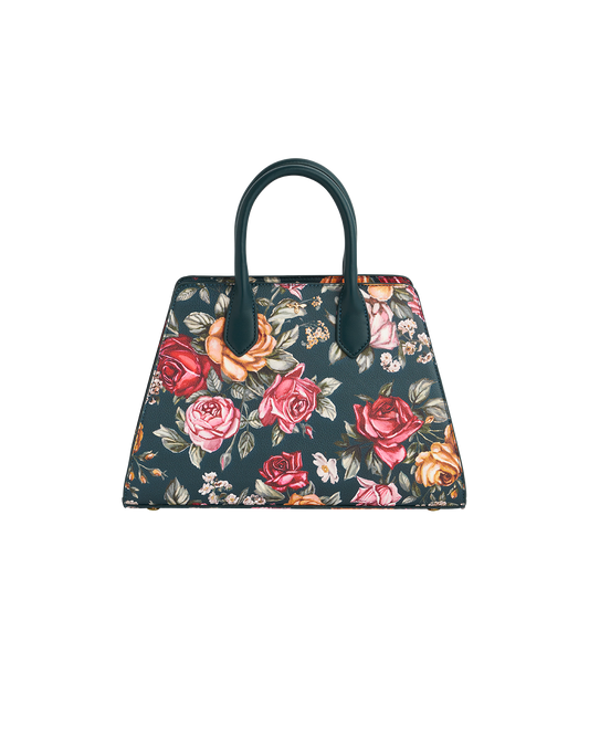 Teal Roses Structured Tote Medium