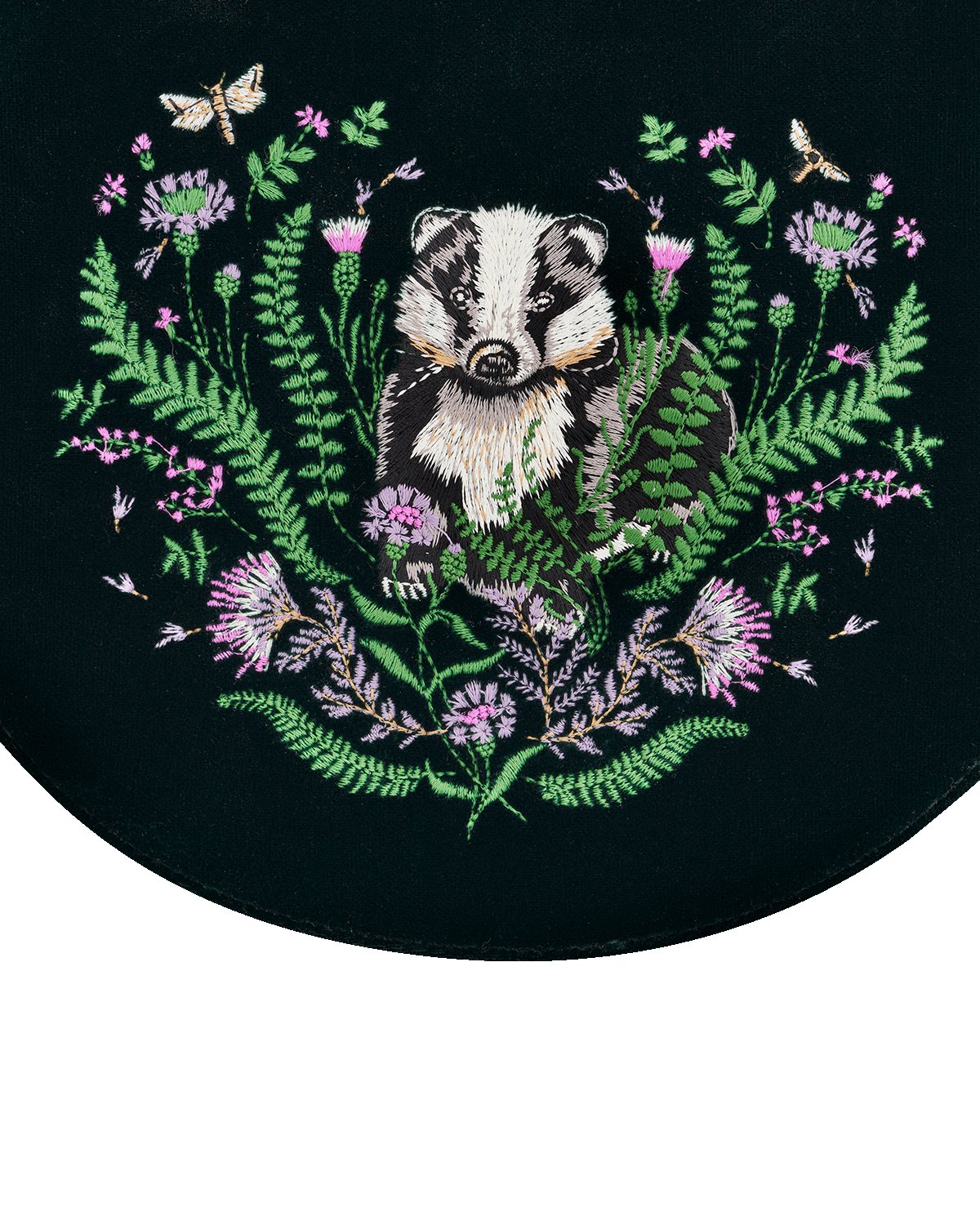 Green Badger Embroidered Top Handle Saddle Bag