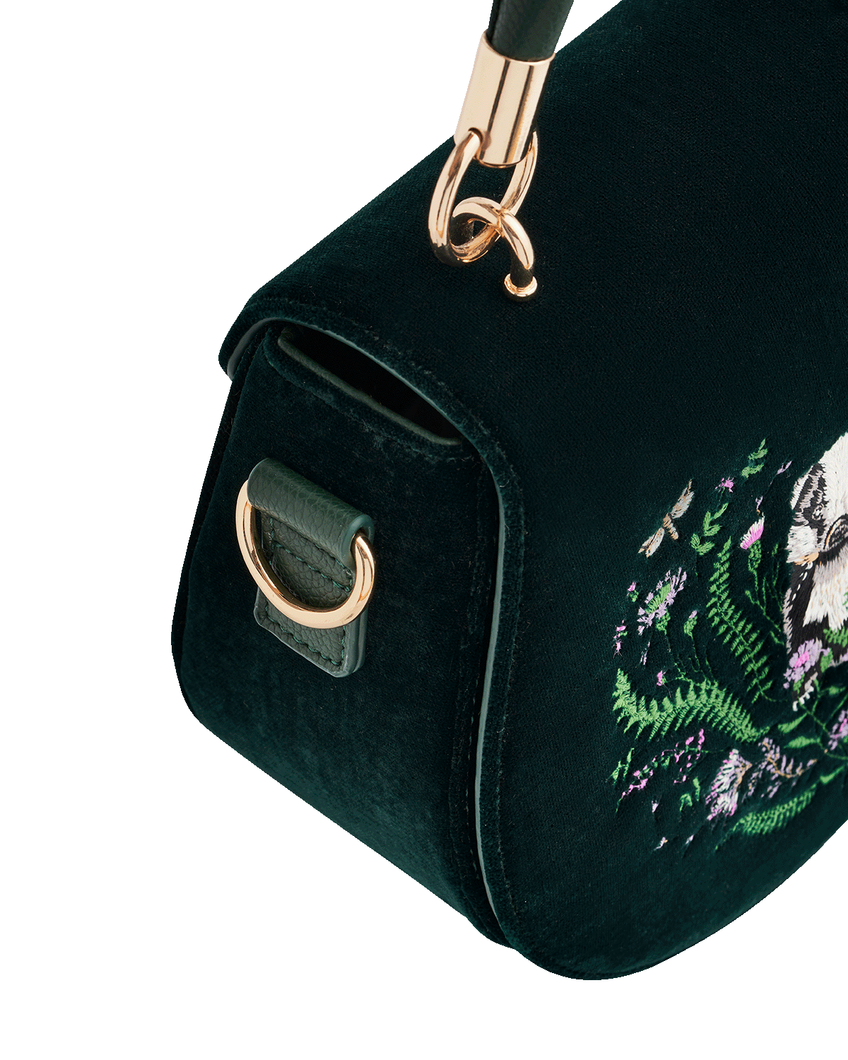 Green Badger Embroidered Top Handle Saddle Bag