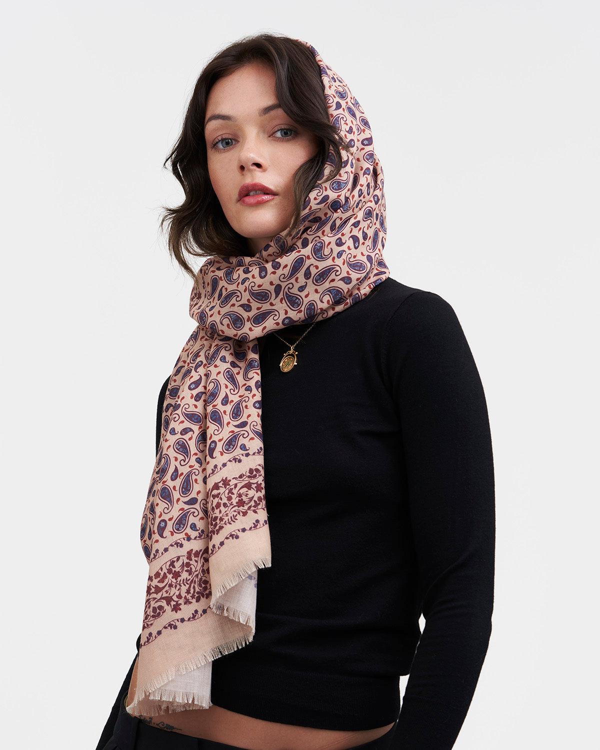 Caramel Paisley Folk Square Scarf