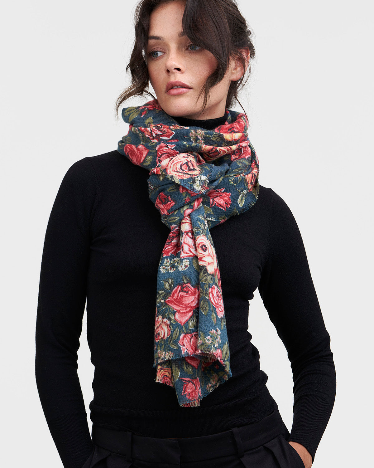 Teal Roses Pashmina Scarf