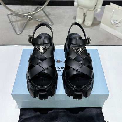 PRD triangle buckle sawtooth Roman woven platform rubber sandals 1824071010