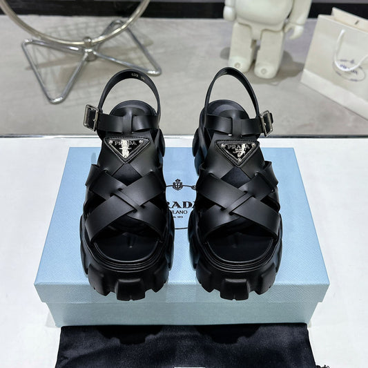 PRD triangle buckle sawtooth Roman woven platform rubber sandals 1824071010