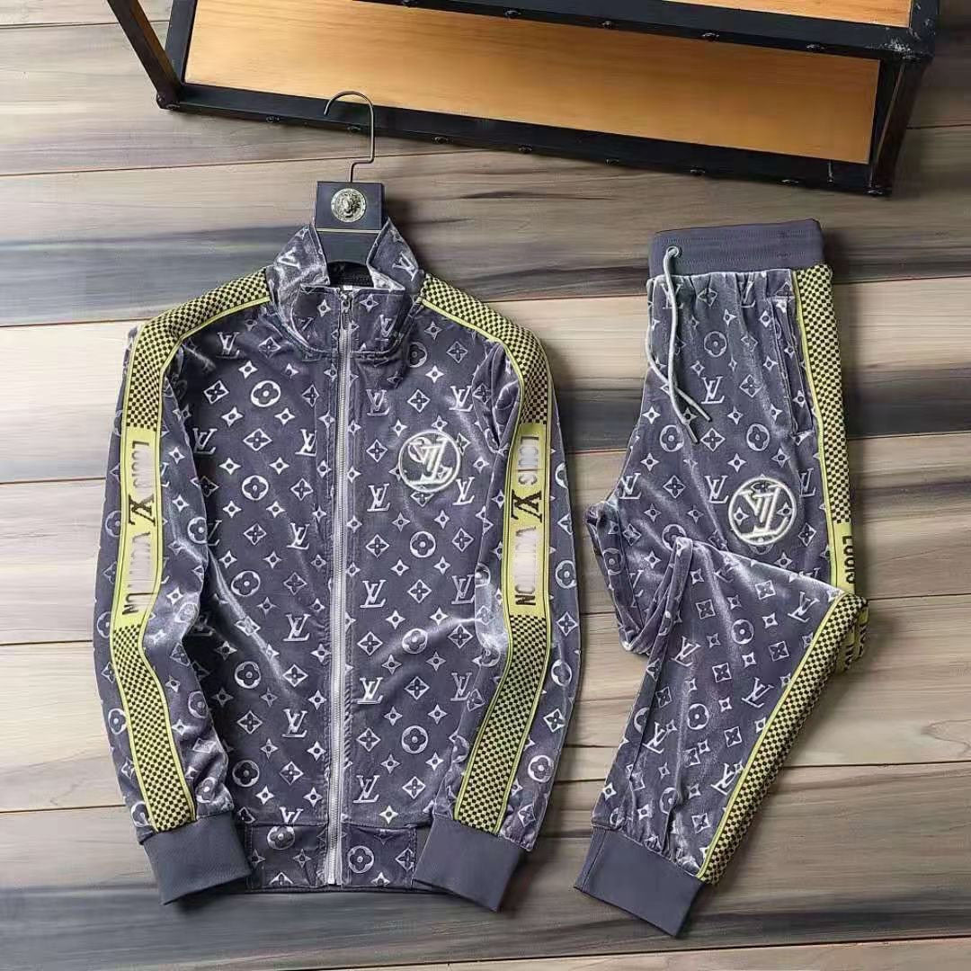 V Blue Embroidered Velvet Suit LXYMC23021504