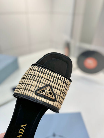 PR Leather slides with crochet details 1825030701
