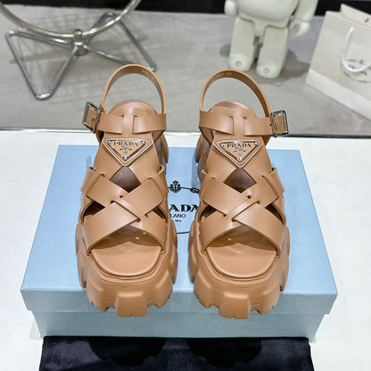PRD triangle buckle sawtooth Roman woven platform rubber sandals 1824071010