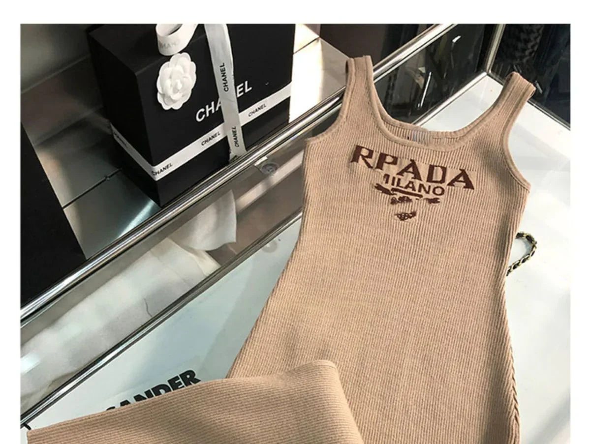 New Fashion All-match Ice Silk Knitted Sling Dress 1024040306