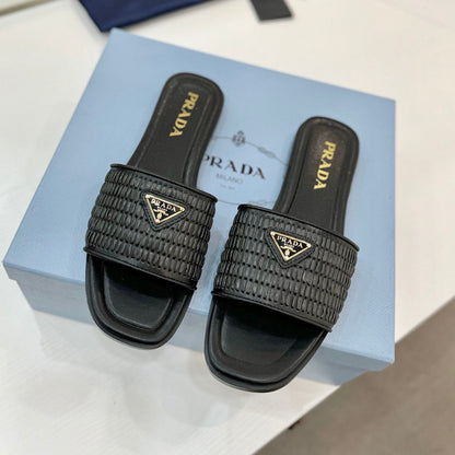PR Leather slides with crochet details 1825030701