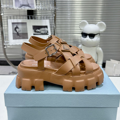 PRD triangle buckle sawtooth Roman woven platform rubber sandals 1824071010
