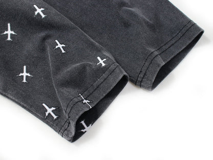 Small aircraft round neck heavy duty washed sweatshirt long sleeves XC0823092705