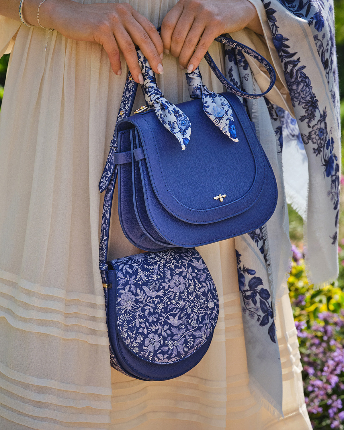 Blue Agnes Floral Saddle Bag