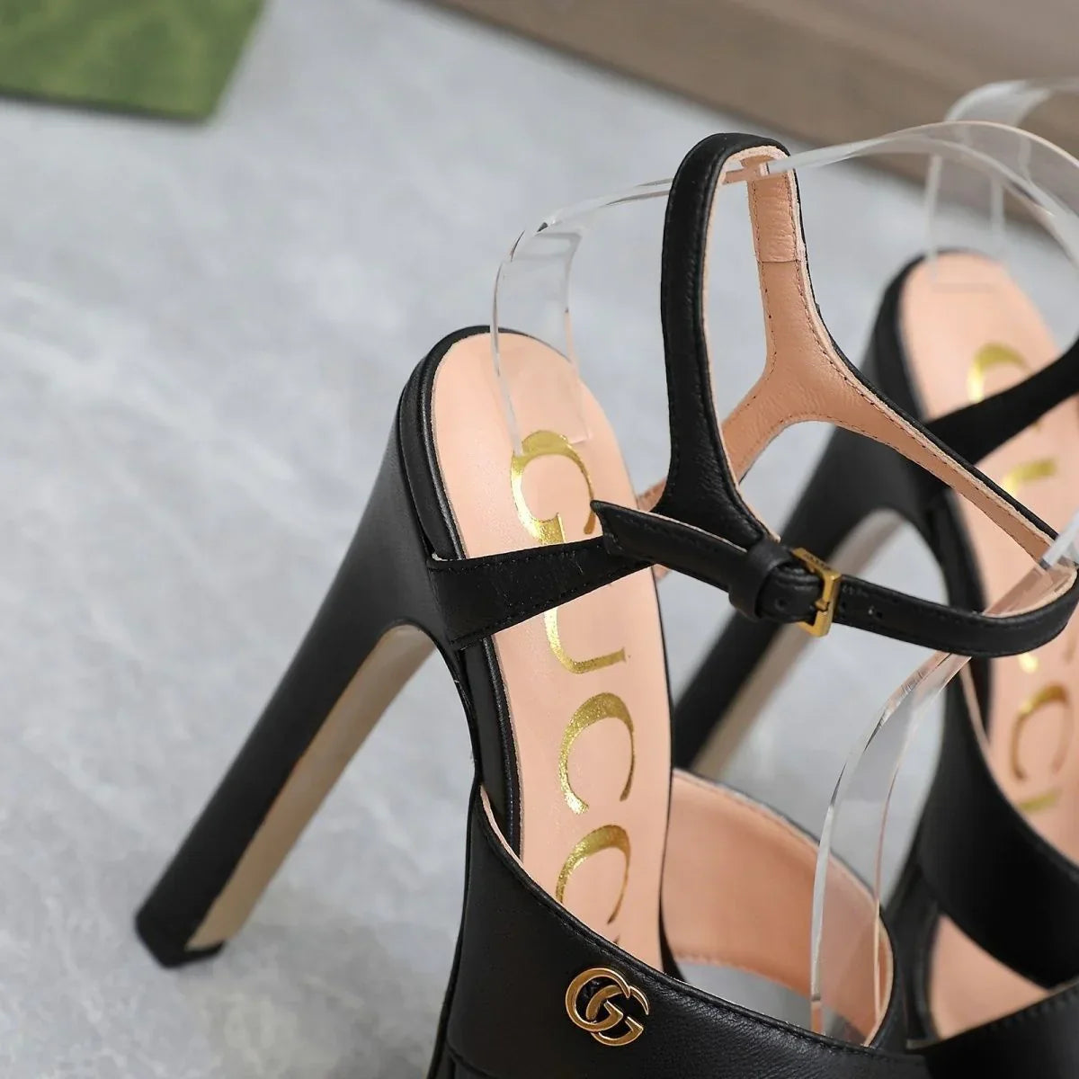 New Black Leather G Logo women's fashion high-heeled