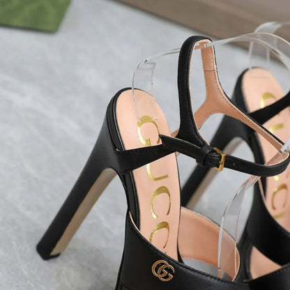 New Black Leather G Logo women's fashion high-heeled