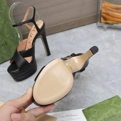 New Black Leather G Logo women's fashion high-heeled