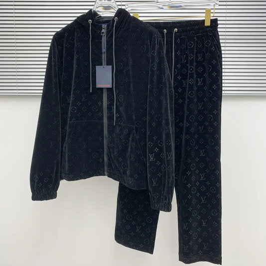 New suede zip hooded casual suit 1024121817