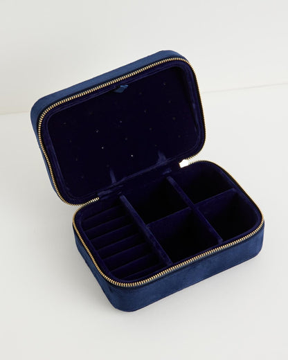 Deer & Moon Embroidered Large Jewellery Box Blueberry Velvet