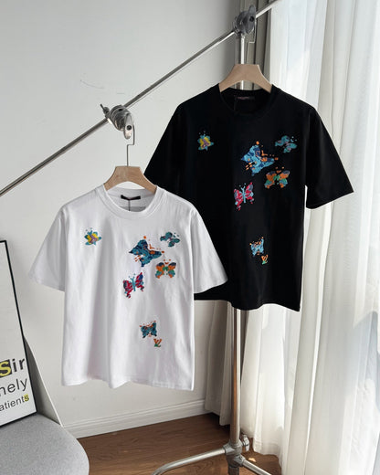 LV Unisex butterfly embroidered T-shirt 1825052210