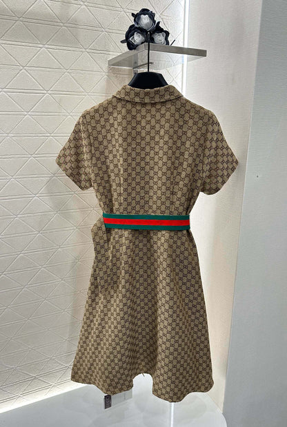 G Belted Jacquard Lapel Dress 1825090802