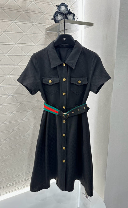 G Belted Jacquard Lapel Dress 1825090802