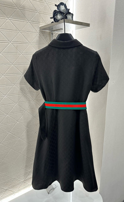 G Belted Jacquard Lapel Dress 1825090802