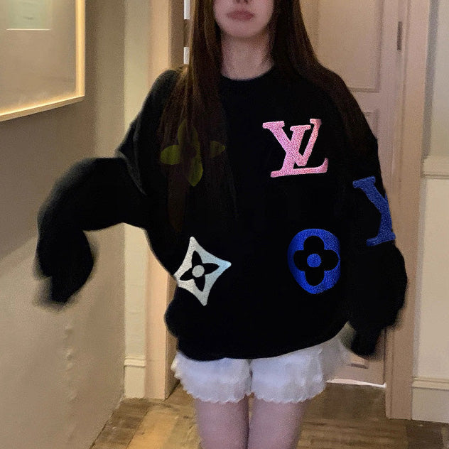 V Heavy Industry Color Towel Embroidery Logo Round Neck Sweatshirt 1825090902