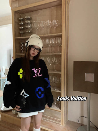 V Heavy Industry Color Towel Embroidery Logo Round Neck Sweatshirt 1825090902